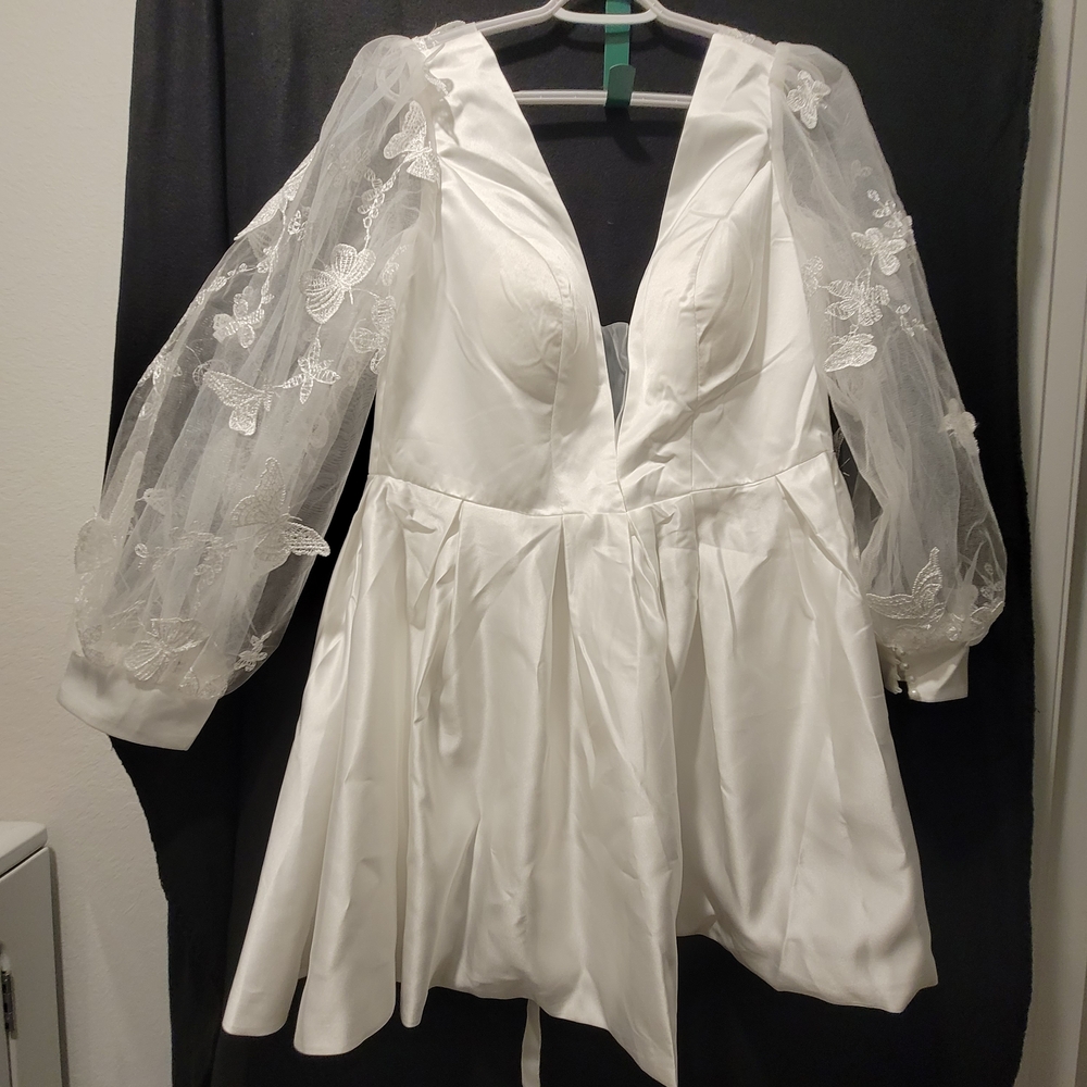 Amazon White Wedding Dress with Sheer Embroidered Sleeves
